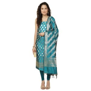 Meena Bazaar Women's Chanderi Woven Unstitch Suits Set