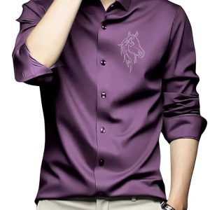 IndoPrimo Men's Satin Shirt with Spread Collar Neck Line Solid Pattern Full Sleeves Regular Fit Western Style and Standard Length